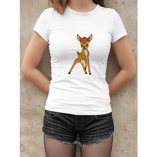Disney 2021 Women T Shirt Bambi Printed Streetwear Tshirt Versatile Casual Oversize Short Sleeve Trendy Tumblr Hot Selling