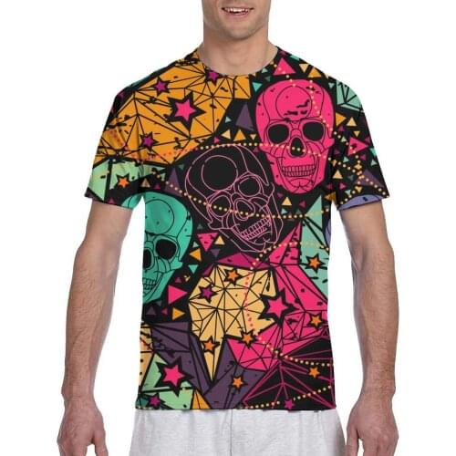CINESSD Floral Geometric Skull Fashion T-shirt Men 2021 Summer Crew Neck Mens Tshirt Tee Shirts
