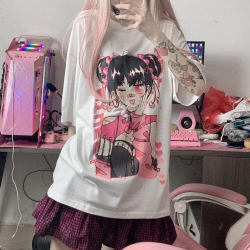 Gothic T Shirt Anime Harajuku Aesthetic Women Clothing Summer E Girl Short Sleeve T-shirts for Women 2021