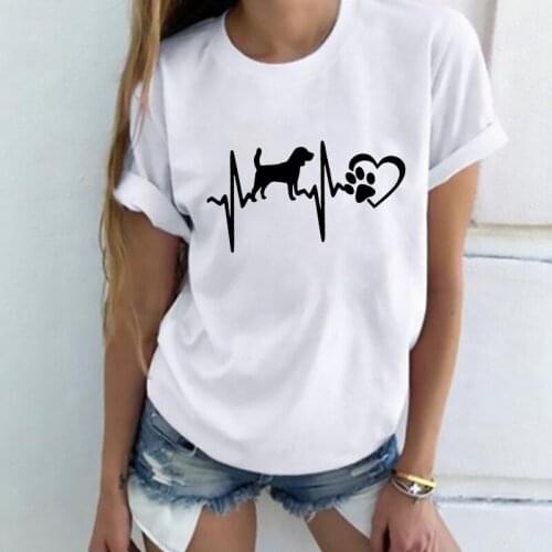 Summer New Electrocardiogram Print Female T-shirt White Round Neck Short-Sleeved Casual Simple Ladies T Shirt