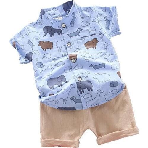Boys Sets Cartoon Print Summer Short Sleeve Shirts+ Shorts Sets Baby Clothes Cotton Suit Children Clothes