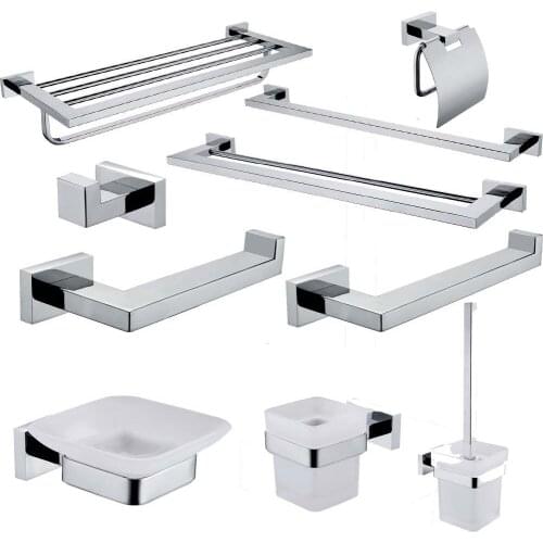 Leyden Chrome Stainless Steel Bath Hardware Sets Silver Polished Towel Rack Robke Hook Toothbrush Holder Soap Dish Towel Ring