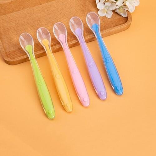 Baby Soft Silicone Spoon Candy Color Temperature Sensing Spoon Children Food Baby Feeding Tools Baby Things