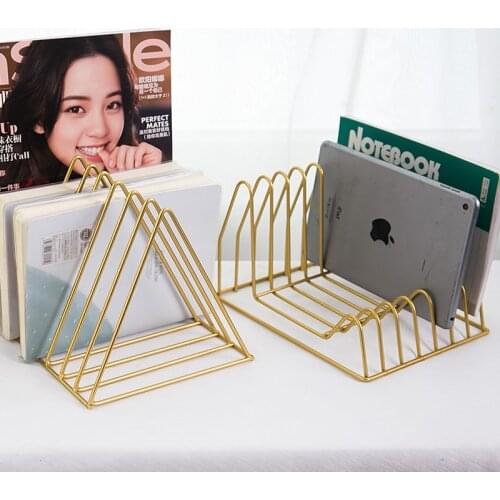 Nordic Minimalist Triangle Bookshelf Newspaper Magazine CD Shelves Living Room Study Storage Rack Desktop Placement Organizer