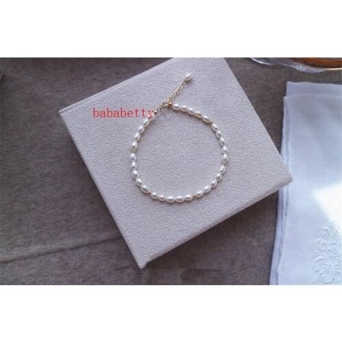 New Natural Freshwater Pearl Rice White 3-4MM AA Tibetan Silver clasp Bracelet
