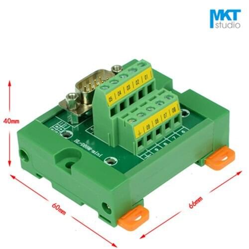 1Pcs Sample Male/Female DB9 D-sub Connector To 10 Pins Screw Terminal Block PCB Board Adapter Module With Holder, RS232