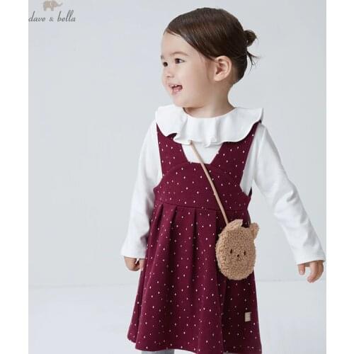 DBJ18803 dave bella autumn baby girls fashion dots patchwork dress with a small bag party dress kids infant lolita 2pcs clothes