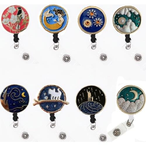 Nurse Gift Accessories enamel Mermaid Cat star moon sunflower father and son Retractable Badge Reel Holder