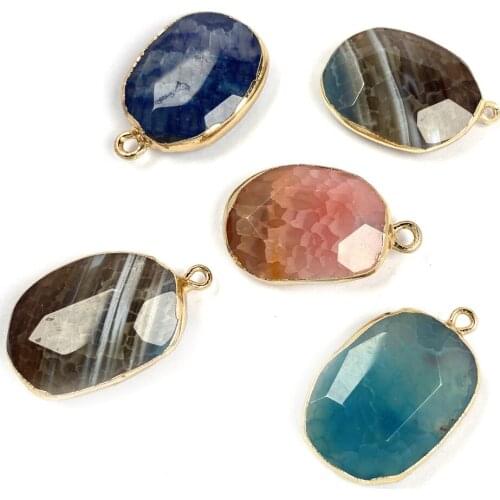 Natural Stone Striped agates pendant Elliptical shape charm pendant for Handmade Jewelry Making DIY necklace accessories 20x30mm