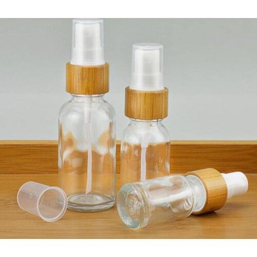 50pcs 5 10 15ml 30ml 50ml clear glass pumps tops bamboo lotion bottle Glass bamboo white Mist Spray Bottle