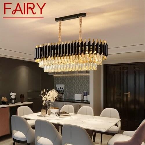FAIRY Luxury Chandelier Crystal Rectangle Pendant Lamp Postmodern Home LED Light Fixture for Living Dining Room
