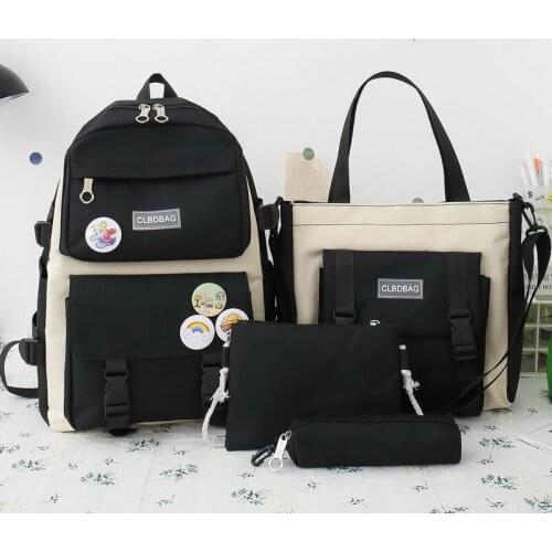 New Trend Female Backpack Canvas Women Backpack Shoulder Bag 4/5 Pcs Sets Canvas School Bags For Teenage Girls Womens Bag