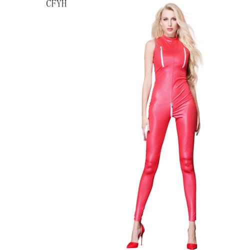 Sexy Stretchy Open Crotch and Bust Catsuit Patent Leather Crotchless Catsuit Clubwear Bodysuits Jumpsuit Erotic Costumes