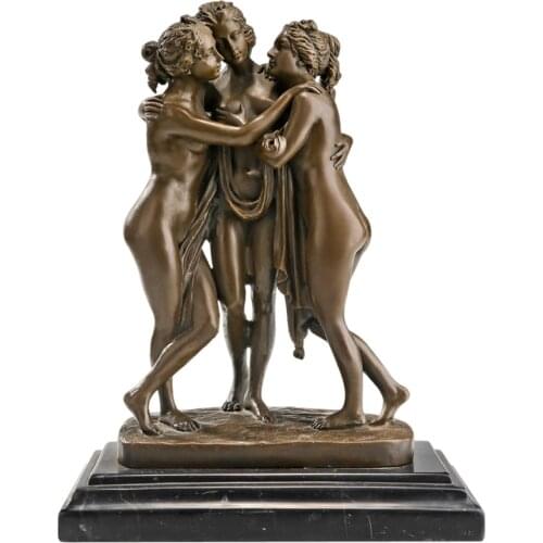 Greek Goddess Sculpture Three Graces ( Charites ) Statue Bronze Daughters of Zeus Antique Nude Woman Art Figurine Decor