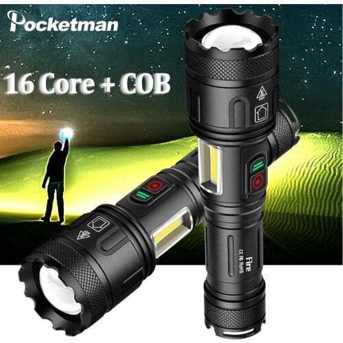New XHP160 16-Core+COB LED Flashlight Tactical Flashlights Zoomable Torch USB Rechargeable Flash Light Waterproof Work Light