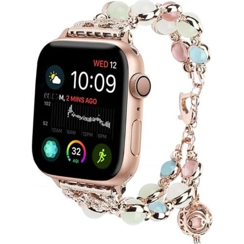 Luminous Beads Woman Bracelet For Apple Watch Band 40mm 44mm 6 SE Stainless Steel Girl Strap fit iWatch Series 5 4 3 38mm 42mm