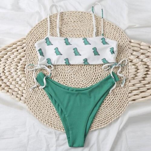 Tops New Dinosaur Printed Womens Swimsuit Push-Up Padded Bra Beach Sexy Bikini Set Female Beachweart Mujer Tanga Dropshipping