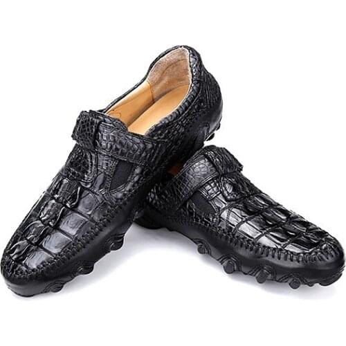 Crocodile leather shoes mens genuine leather round toe casual octopus peas shoes men handmade