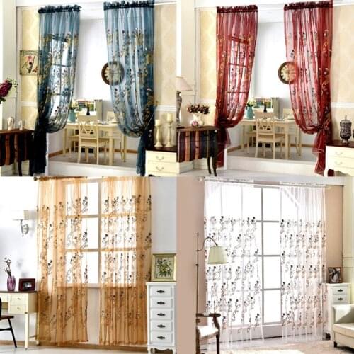 Pastoral Style Window Tulle Curtains Embroidery Flower Screen Curtains For Living Room Bedroom Kitchen Sheer Curtains