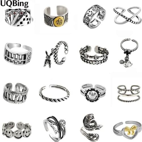 2020 Vintage Handmade Polished 925 Sterling Silver Cross/ Rabbit/ Smile Face /Star Women Finger Rings Wholesale Gifts Jewelry