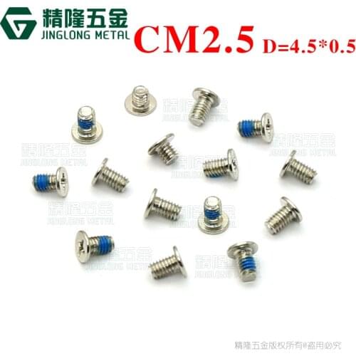 100pcs CM2.5*2.5/4 D=4.5*0.5 Thin Head Phillips Screw Laptop Repair Screws Carbon Steel Bright Nickel CM2 Screw