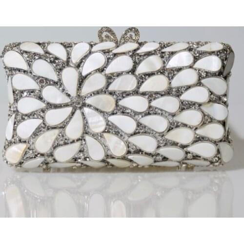 Luxury Silver Metal White Shell Pattern Womens Evening Clutch Bag Best Designer Ladies Wedding Bridal Clutches Female Party Bag