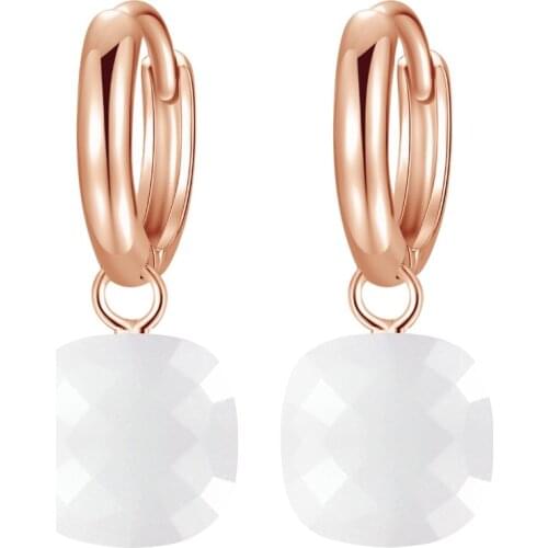 MetJakt 925 Sterling Silver and Rose Gold Color Earrings with Natural White Agate for Lady Wedding Party Occasions Fine Jewelry