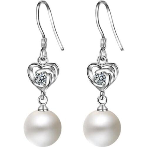 KOFSAC New 925 Sterling Silver Earrings For Women Fashion Exquisite Zircon Love Heart Pearl Drop Earring Jewelry Lady Party Gift