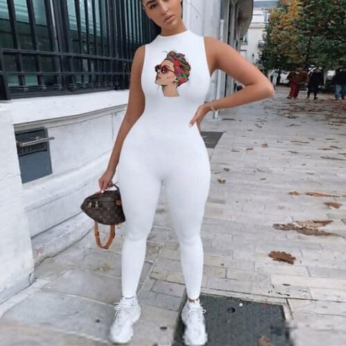 2021 Printing New Jumpsuit Women Elastic Hight Casual Fitness Sporty Rompers Sleeveless Zipper Activewear Skinny Summer Outfit