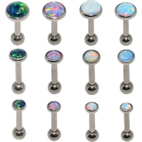 1PC G23 Titanium Flat Opal Gem Internally Threaded Labret Stud Ear Tragus Cartilage Helix Earring Fashion Body Piercing Jewelry