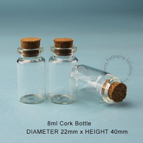 100pcs/Lot Promotion 8ml Glass Cork Bottle Sample Vial 4/15OZ Mini Gift Vial Small Jar Container Wishing Cork Stopper Packaging