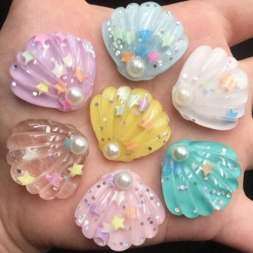 16PCS Resin Bling Colorful Paillette Pearl 3D Shell Flatback Rhinestone Appliques Ornament DIY Wedding Scrapbook Craft SW89