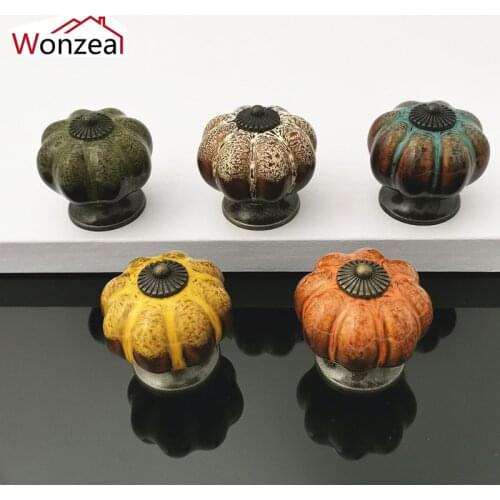 1x Ceramic Pumpkin Handle Pull Knobs Cabinet Pulls Door Handle Dresser Knobs Cupboard Drawer Knobs Locker for Furniture Hardware