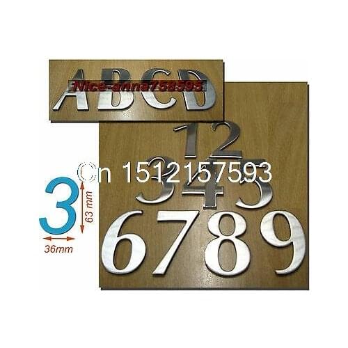 3pcs Hotel House Address Stainless Steel 0-9 Number & ABCD 63*36mm Self Adhesive
