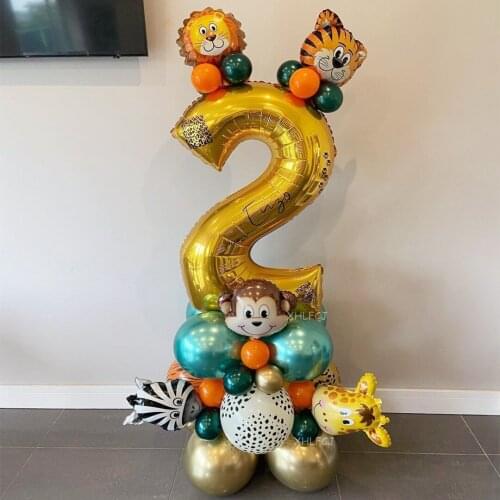 37pcs/Set Jungle Animal Balloons Chrome Metallic Latex Balloon 30inch Gold Number Globos Kids Birthday Party Baby Shower Decor