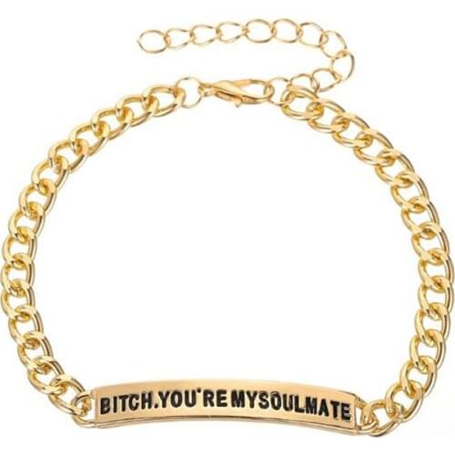 You're My Soulmate Charm Letter Bracelet Handstamped His and Her Chain Bracelet Men Women DIY Couple Jewelry Gifts Pulseras