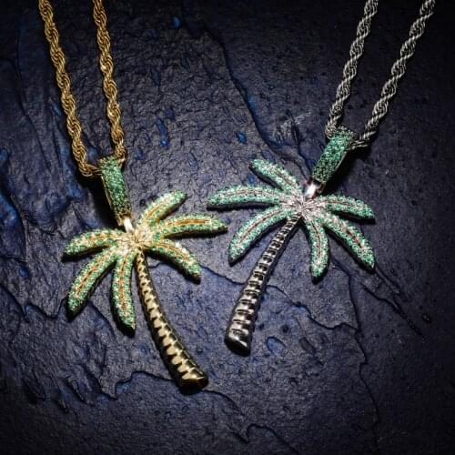 MenS Iced Out Full Zircon Palm Tree Necklace Hip Hop Coconut Tree Pendant Necklaces For Women Fashion Party Jewelry