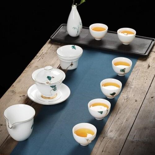 6 Persons Tea Set Gaiwan Leak Fair Cup Bone China Porcelain Glass Ceramic Tableware Yerba Mate Ceremony Hand Painted Flowers Bir
