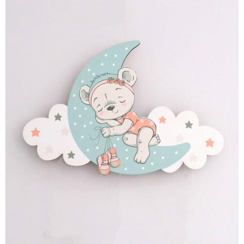 Sleeping Bear Moon Wooden Design Lighting Decorative Modern Bedroom Wall Lamps Led Light Night Light 2021 Model 003