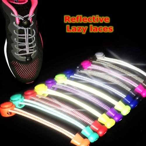 1 Pair Reflective Shoelaces Elastic No Tie Shoelace Round Stretching Locking Leisure Sneakers Quick Lazy Laces 20 colors