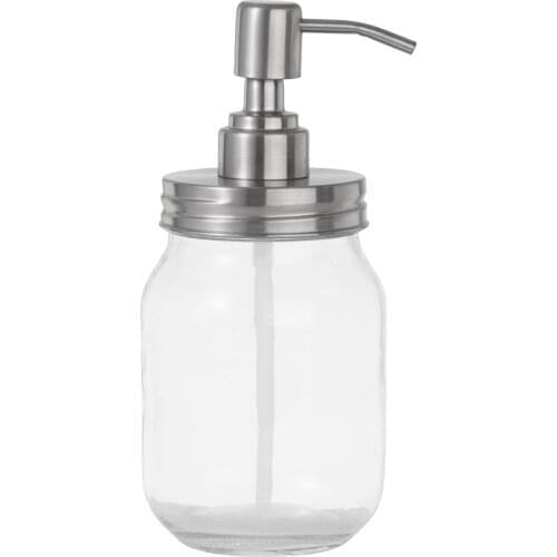 1 Reusable Shampoo Pump Bottle Glass Mason Jar Soap Dispenser Stainless Steel Pump Liquid Lotion Dispenser for Bathroom Kitchen