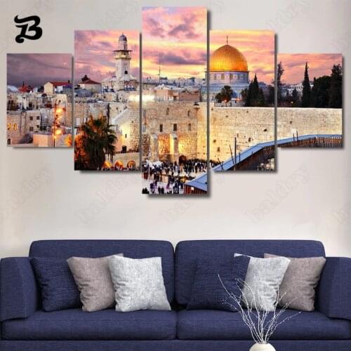 Jerusalem Islamic Wall Pictures 5 Panels Posters Printing Wall Art Religious Buildings and Churches Canvas Painting Home Decor