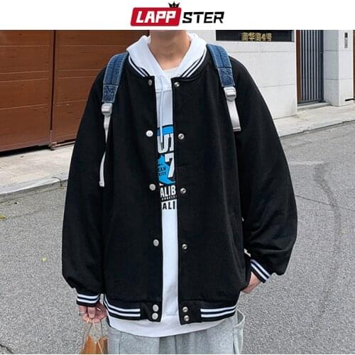 LAPPSTER Men Harajuku Baseball Jackets 2021 Mens Streetwear Black Bomber Jackets Coats Male Japanese Korean Fashions Clothes