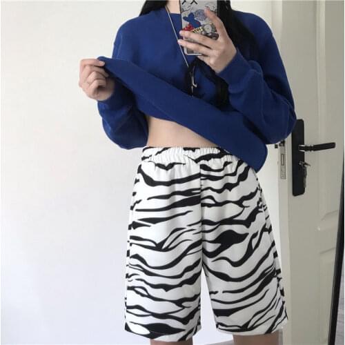 2021 Summer Pants New Ins Zebra Pattern High Waist Casual Shorts Wide-leg Pants Five-point Korean Fashion Pants for Men Women