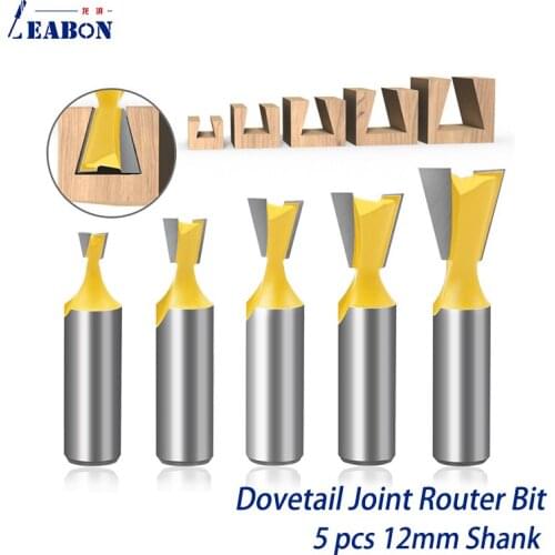 5pcs 12mm Shank Dovetail Joint Router Bits Set 14 Degree Woodworking Engraving Bit Milling Cutter for Wood