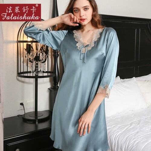 16 momme Summer 100% genuine silk nightgowns women sexy sleepdress V-Neck Mulberry silk nightdress woman sleepwear S82008