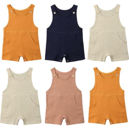 2020 NEW Baby Boy Girls Infant Solid Romper Cotton Sleeveless Jumpsuit Outfits Sunsuit Summer 0-24M