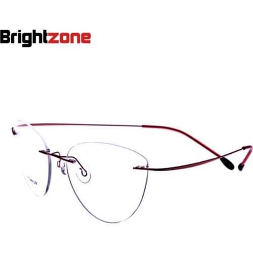 2020 New Fashion Cat Eye Rimless Glasses Myopia Memory Titanium Women Men Eyeglasses Pilot Optical Frame Brand Brightzone