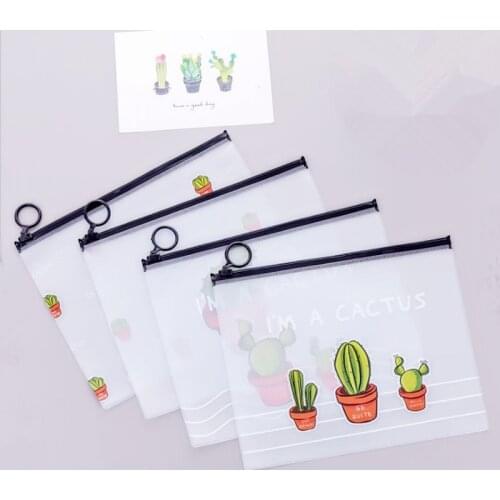 2021 New Cactus Transparent PVC A5 File Folder Document Bag Stationery Bag for student kids pencil case box