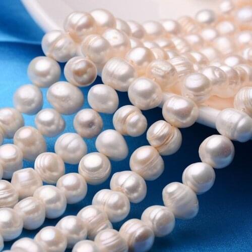 NEW 3Strands Potato Shape Natural Pearl Bead Strands OldLace 9-10mm DIY Crafting